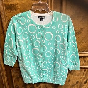 Designers Originals Mint Green and White Circle Print Cardigan Sweater